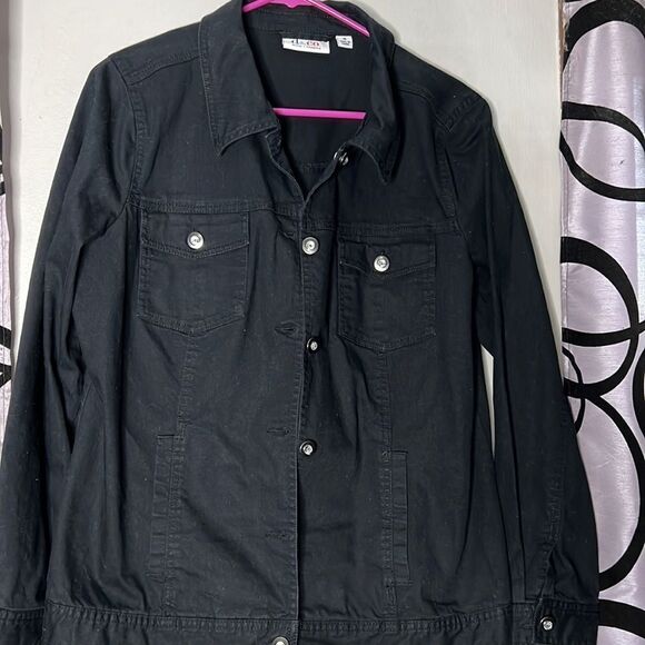 Denim & Company black denim jacket with Rhinestone buttons size medium - Picture 5 of 8